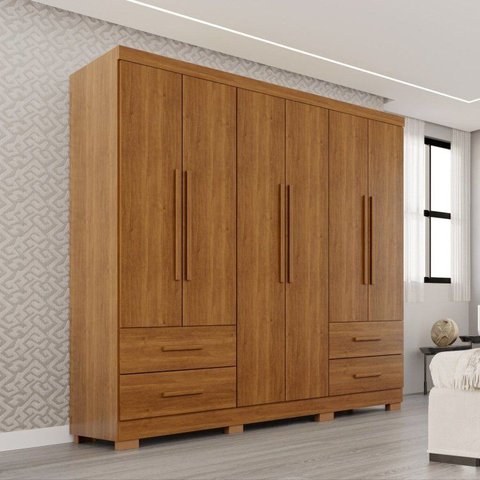 Guarda-Roupa Casal com Pés 6 Portas 4 Gavetas Texas Premium Marrom/Cinamomo
