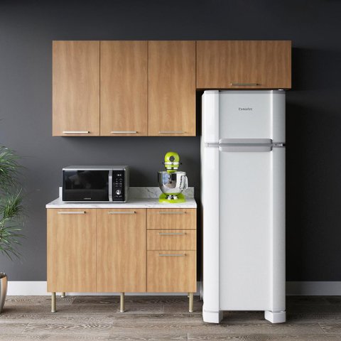 Cozinha Modulada Estela 200cm Aéreo e Balcão 3 Peças Cor:freijó