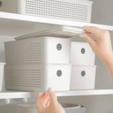 Ver imagem 2 de Caixa Organizadora com Tampa 27x12x10cm Bege Cesto Flow 3l ou Lavanderia Closet