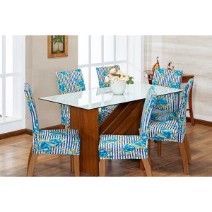Kit de Capas de Cadeira Estofada 6 Lugares Mesa de Jantar Protege Muda a Decoração Malha Helanca Est