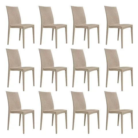 Kit 12 Cadeiras Rattan Bege