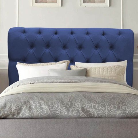 Cabeceira Estofada Cama Box King 195cm París Corino Azul- Mabe Magazine