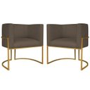Ver imagem 2 de Kit 2 Poltronas Dália Luxo Moderna Estofada Design Sofisticado com Base de Ferro Dourado Suede