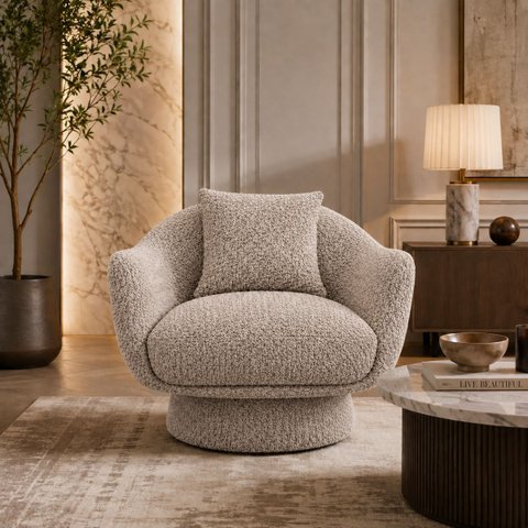 Poltrona Decorativa Aura Giratória Bouclê Moscow Design Orgânico