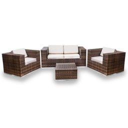 Conjunto de Sofá Fibra Sintética Quadrado - 1 Sofá 2L + 2 Poltronas + 1 Mesa Centro - Linum Bege - 1