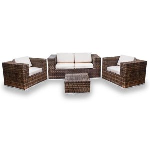 Conjunto de Sofá Fibra Sintética Quadrado - 1 Sofá 2L + 2 Poltronas + 1 Mesa Centro - Linum Bege
