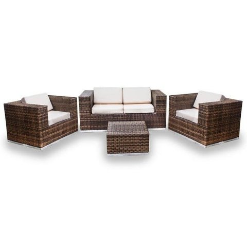 Conjunto de Sofá Fibra Sintética Quadrado - 1 Sofá 2L + 2 Poltronas + 1 Mesa Centro - Linum Bege