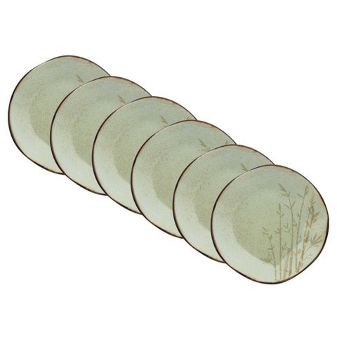 Jogo de Pratos Rasos Bambu 27,5cm 6 Pecas Porcelana Oxford