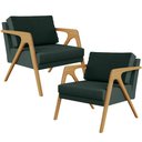 Ver imagem 1 de Kit 2 Poltronas Decorativa para Sala Pietra Estrutura de Madeira L02 Linho Verde Musgo - Lyam