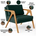 Ver imagem 4 de Kit 2 Poltronas Decorativa para Sala Pietra Estrutura de Madeira L02 Linho Verde Musgo - Lyam