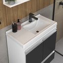 Ver imagem 2 de Kit Gabinete Banheiro Fox 60cm Branco/preto (gabinete + Cuba + Espelheira)