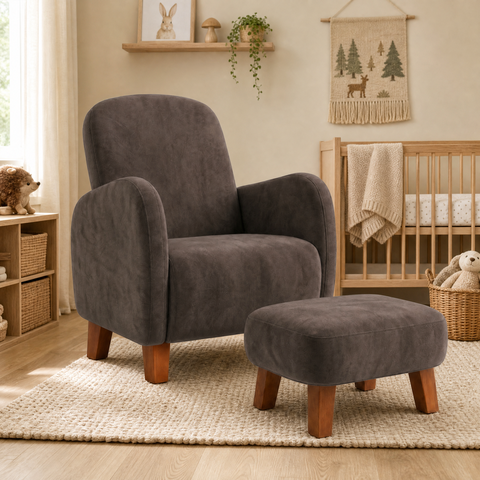 Poltrona Amamentação Viena Suede + Puff Macio Quarto Bebe:Marrom