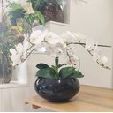 Ver imagem 2 de Arranjo Centro de Mesa 4 Flores Orquídeas Brancas e Vaso