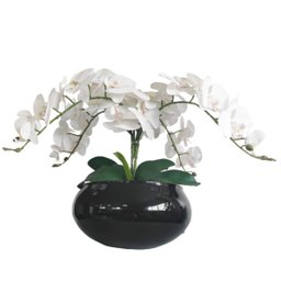 Arranjo Centro de Mesa 4 Flores Orquídeas Brancas e Vaso - 1