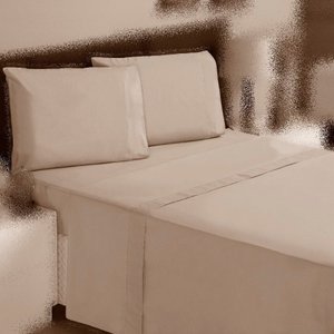 Jogo de Cama Solteiro 2p Lençol sem Elástico + Fronha 100% Algodão Percal Rubi:avelã Bege