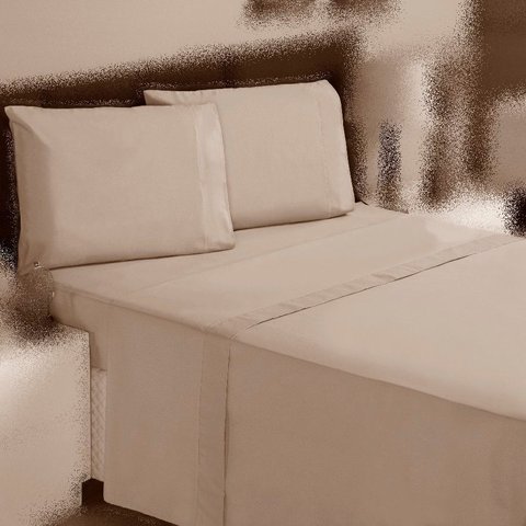 Jogo de Cama Solteiro 2p Lençol sem Elástico + Fronha 100% Algodão Percal Rubi:avelã Bege