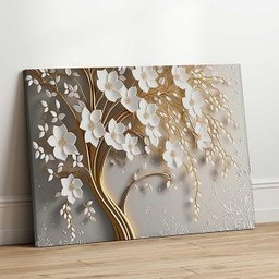 Quadros Decorativos para Quarto Sala  Dourado Floral Flores Branca Grande Escritório Hall 60x90 - 3