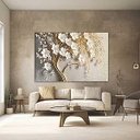 Ver imagem 2 de Quadros Decorativos para Quarto Sala  Dourado Floral Flores Branca Grande Escritório Hall 60x90