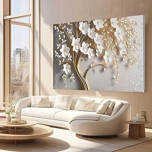 Quadros Decorativos para Quarto Sala  Dourado Floral Flores Branca Grande Escritório Hall 60x90