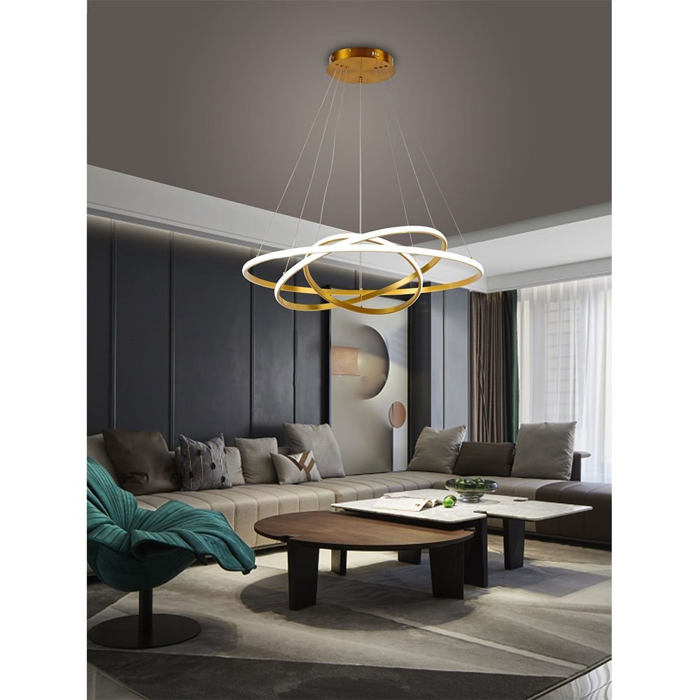 Luminaria Pendente Led 3 Aneis Perfil Luxo 3 em 1 Ajustavel Decorativo Quarto Sala Recepçao Casa Amb - 3