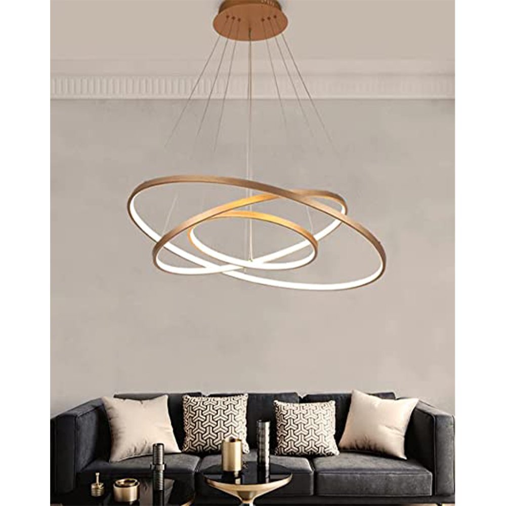 Luminaria Pendente Led 3 Aneis Perfil Luxo 3 em 1 Ajustavel Decorativo Quarto Sala Recepçao Casa Amb - 5