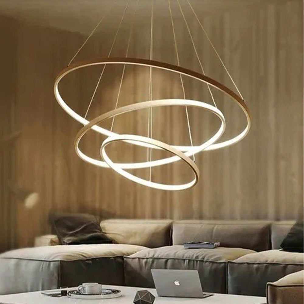 Luminaria Pendente Led 3 Aneis Perfil Luxo 3 em 1 Ajustavel Decorativo Quarto Sala Recepçao Casa Amb - 2