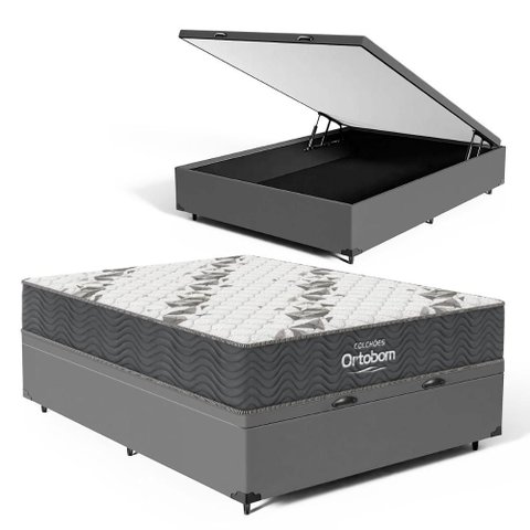 Cama Box Baú com Colchão de Espuma D33 Ortobom Airtech 100 Casal 138cm