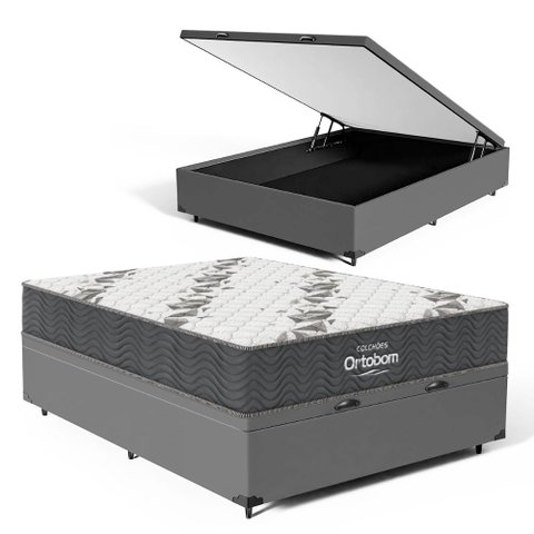 Cama Box Baú com Colchão de Espuma D33 Ortobom Airtech 100 Casal 138cm