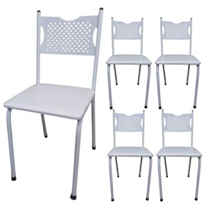 Kit 5 Cadeira para Cozinha Mc Tubular Almofadada Estrutura Branca com Assento Branco Medcombo