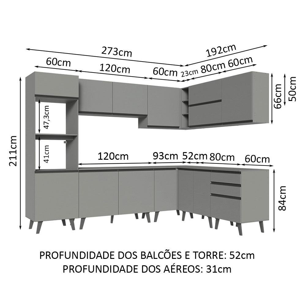 Armário de Cozinha Completa de Canto 465cm Cinza Nice Madesa 01 - 4