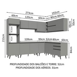 Armário de Cozinha Completa de Canto 465cm Cinza Nice Madesa 01 - 4