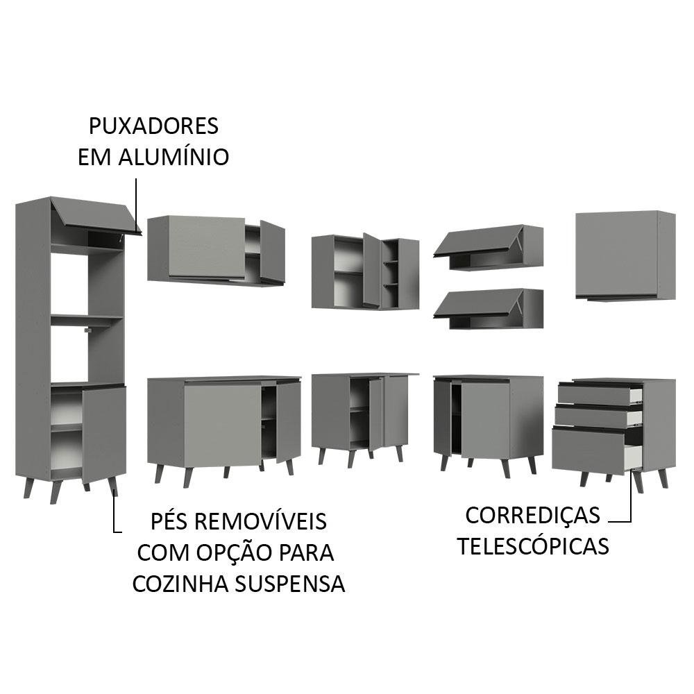 Armário de Cozinha Completa de Canto 465cm Cinza Nice Madesa 01 - 5