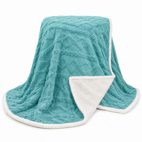 Cobertor Manta Santiago Casal 190x210cm Microfibra Dupla Face Sherpa Verde Tifanny Clara Luz Decora