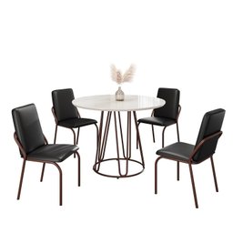 Conjunto Sala de Jantar Mesa Redonda 100cm Base Omega Tampo Mdf Laca com Vidro Malibu - 2 Conjunto Sala de Jantar Mesa Redonda 100cm Base Omega Tampo Mdf Laca com Vidro Malibu - 2