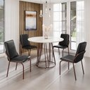 Ver imagem 1 de Conjunto Sala de Jantar Mesa Redonda 100cm Base Omega Tampo MDF Laca com Vidro Malibu Marrom/Preto
