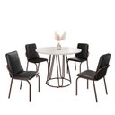 Ver imagem 2 de Conjunto Sala de Jantar Mesa Redonda 100cm Base Omega Tampo MDF Laca com Vidro Malibu Marrom/Preto