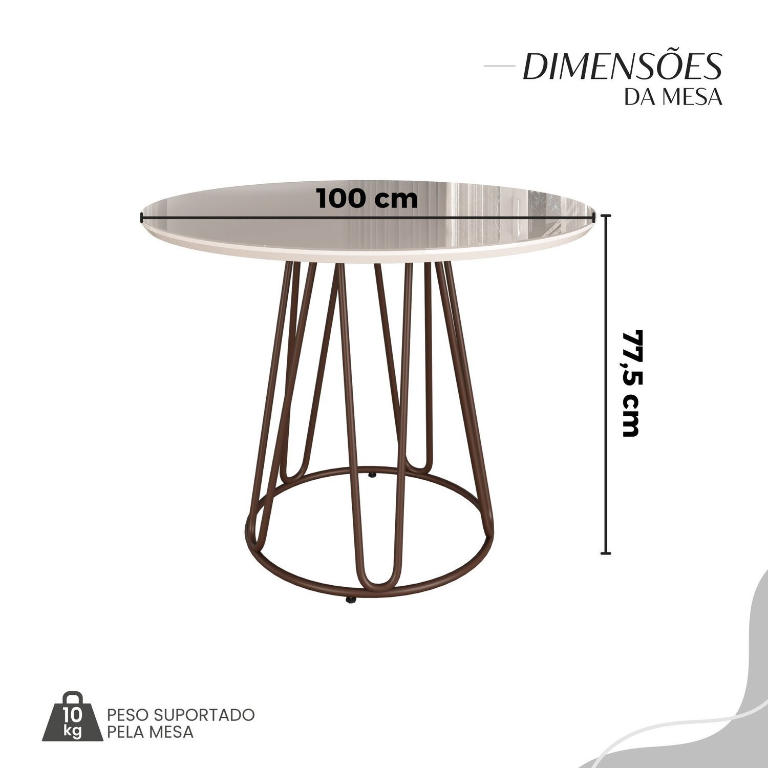 Conjunto Sala de Jantar Mesa Redonda 100cm Base Omega Tampo Mdf Laca com Vidro Malibu - 3