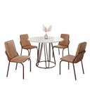 Ver imagem 2 de Conjunto Sala de Jantar Mesa Redonda 100cm Base Omega Tampo MDF Laca com Vidro Malibu Marrom
