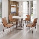 Ver imagem 1 de Conjunto Sala de Jantar Mesa Redonda 100cm Base Omega Tampo MDF Laca com Vidro Malibu Marrom