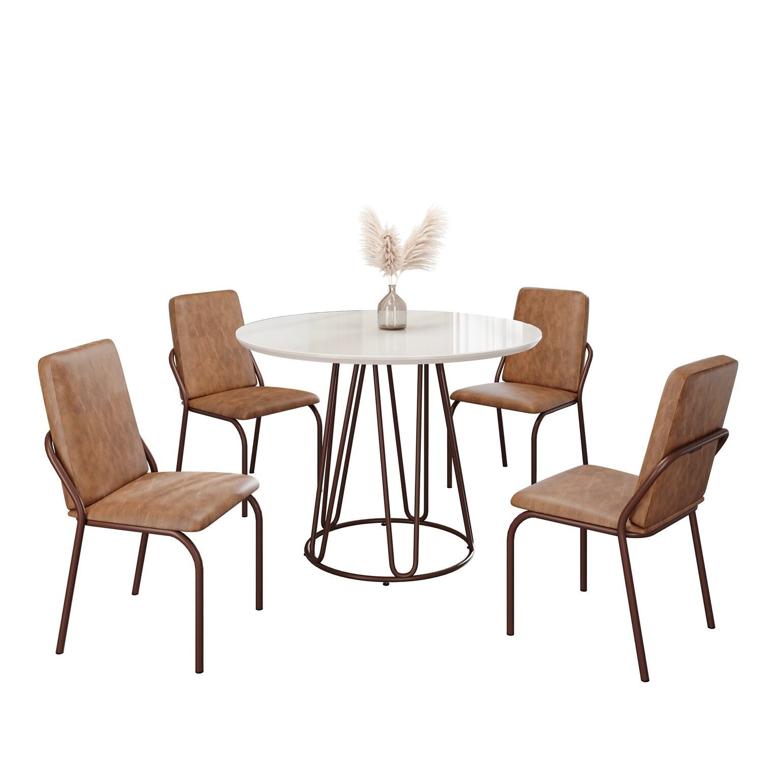 Conjunto Sala de Jantar Mesa Redonda 100cm Base Omega Tampo Mdf Laca com Vidro Malibu - 2