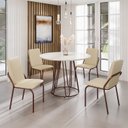 Ver imagem 1 de Conjunto Sala de Jantar Mesa Redonda 100cm Base Omega Tampo MDF Laca com Vidro Malibu Marrom/Creme