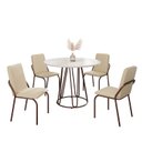Ver imagem 2 de Conjunto Sala de Jantar Mesa Redonda 100cm Base Omega Tampo MDF Laca com Vidro Malibu Marrom/Creme