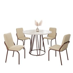 Conjunto Sala de Jantar Mesa Redonda 100cm Base Omega Tampo Mdf Laca com Vidro Malibu - 2