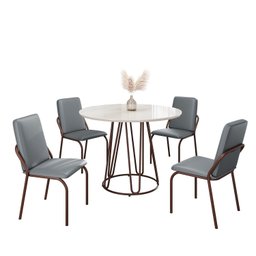 Conjunto Sala de Jantar Mesa Redonda 100cm Base Omega Tampo Mdf Laca com Vidro Malibu - 2