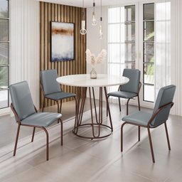 Conjunto Sala de Jantar Mesa Redonda 100cm Base Omega Tampo Mdf Laca com Vidro Malibu - 1