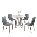 Ver imagem 2 de Conjunto Sala de Jantar Mesa Redonda 100cm Base Omega Tampo MDF Laca com Vidro Malibu Marrom/Grafite