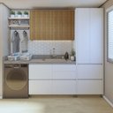 Ver imagem 1 de Lavanderia Modulada com Armário Aéreo, Armário Multiúso e Balcão 100% MDF Rainha Branco/Nature