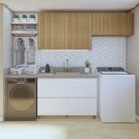 Ver imagem 1 de Lavanderia Modulada com 2 Armários Aéreos e Balcão 100% MDF Rainha Branco/Nature