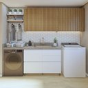 Ver imagem 1 de Lavanderia Modulada com Balcão 1 Porta e 2 Armários Aéreos 100% MDF Rainha Branco/Nature