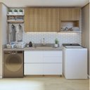 Ver imagem 1 de Lavanderia Modulada com Balcão 1 Porta e 2 Armários Aéreos 100% MDF Rainha Branco/Nature
